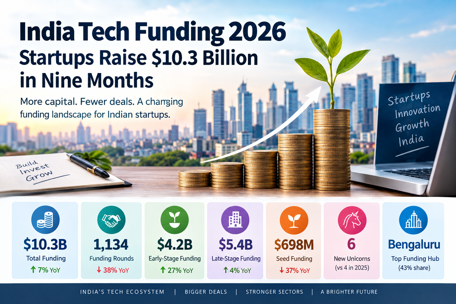 India tech funding 2026 with startups raising $10.3 billion