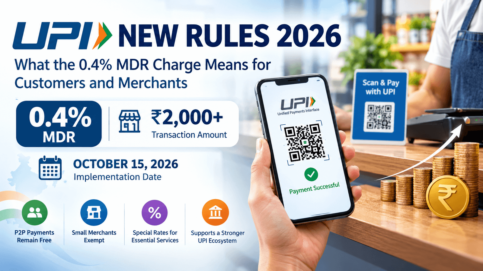 UPI new rules 2026 showing 0.4 percent MDR charge above 2000
