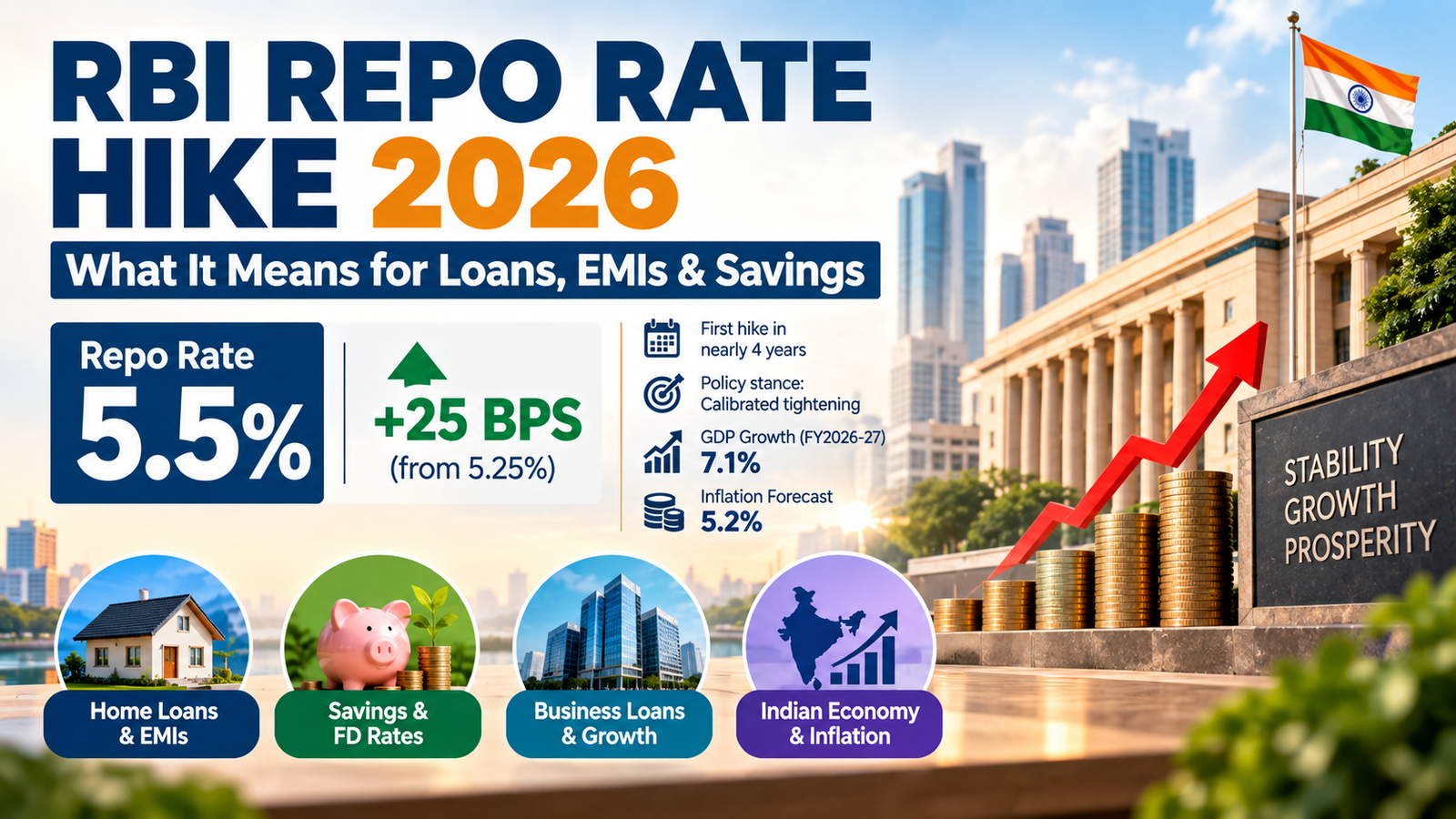 RBI repo rate hike 2026 to 5.5 percent and impact on loans and EMIs